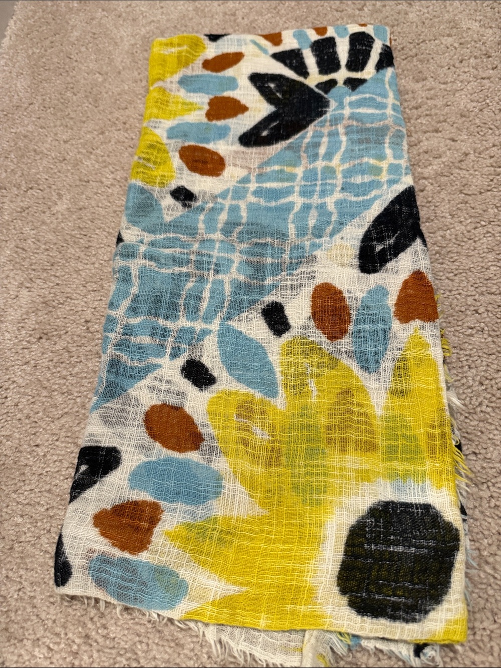 next Floral Print Lightweight Scarf in Yellow, Blue & Brown